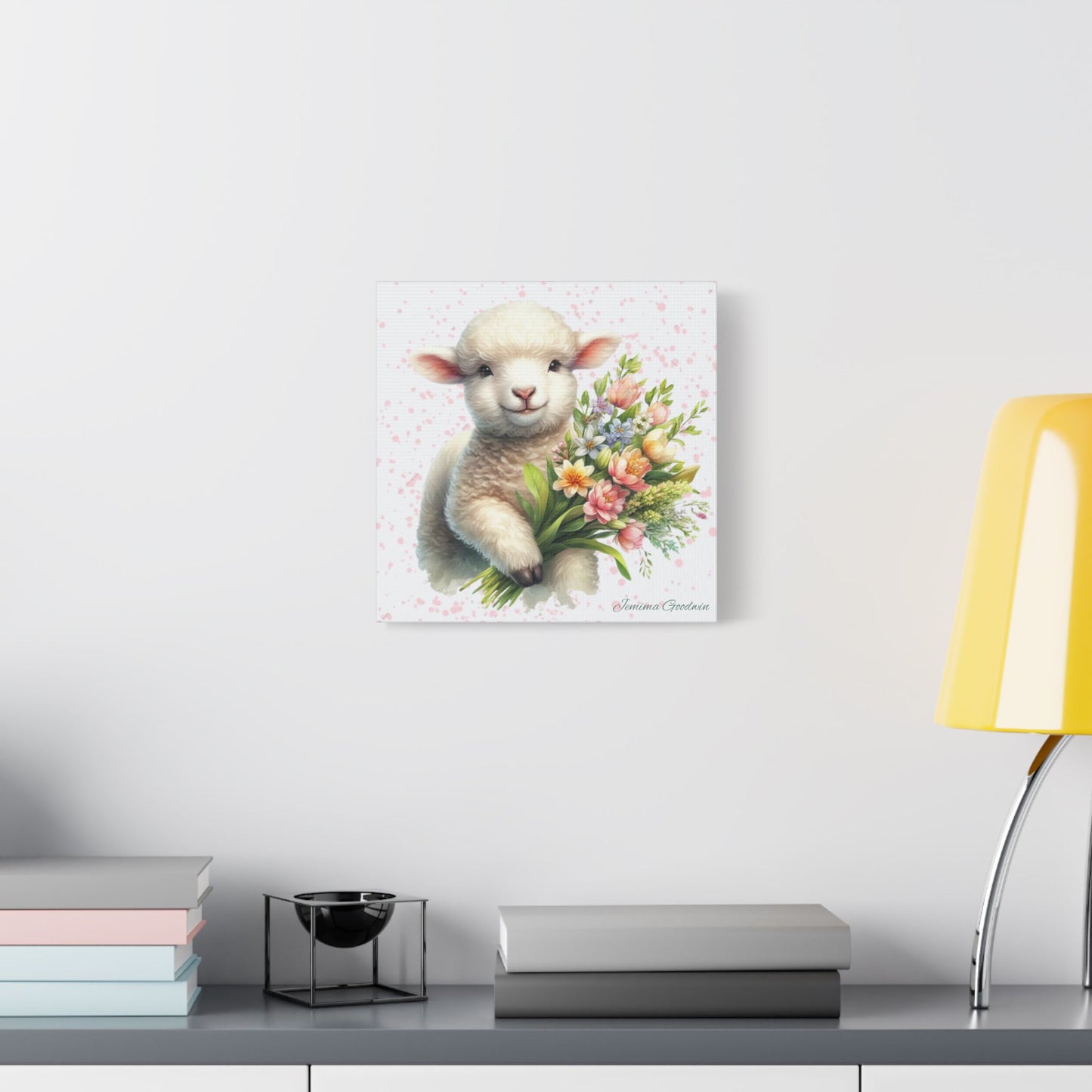 Lamb with Flowers Canvas