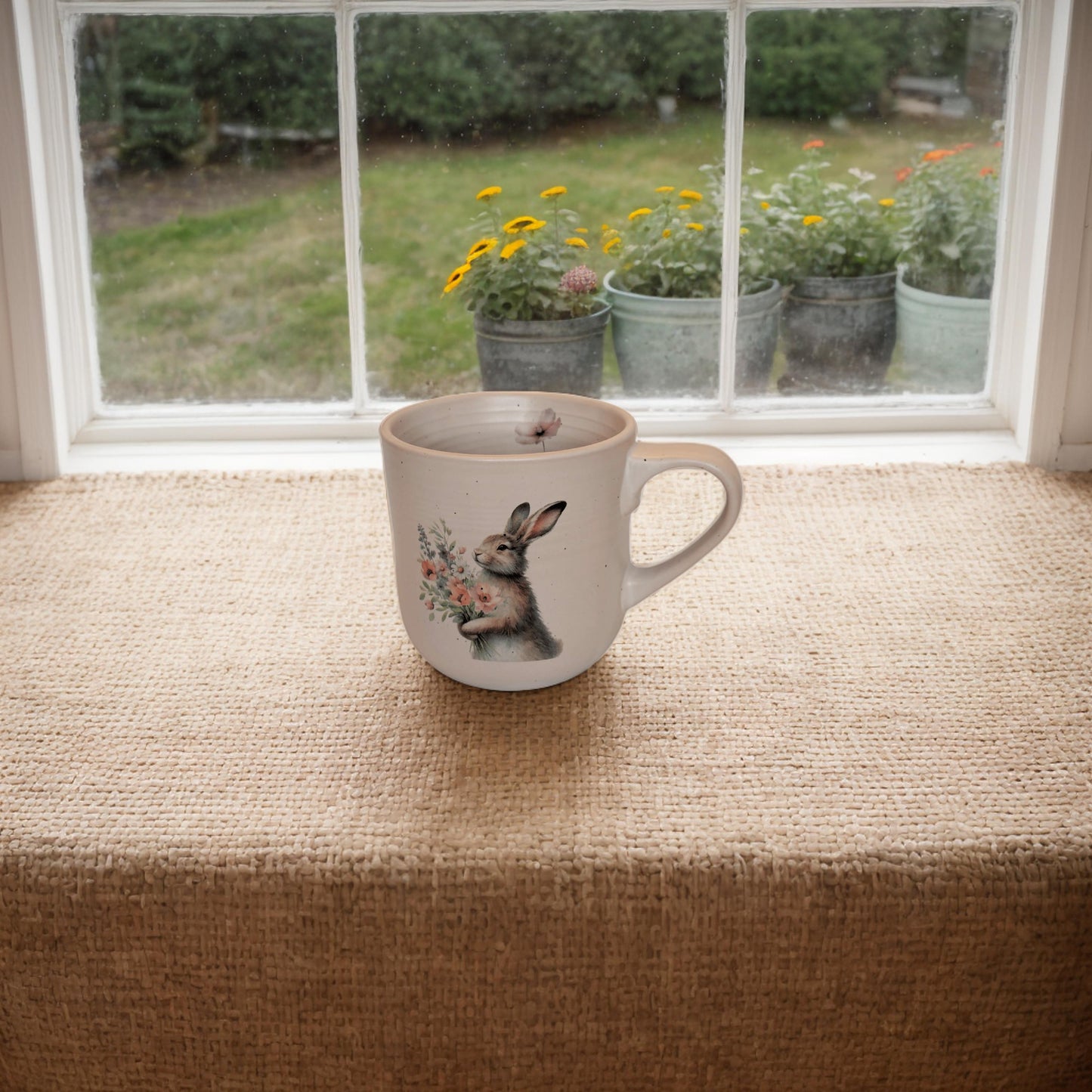 Hare with Flowers Stoneware Mug