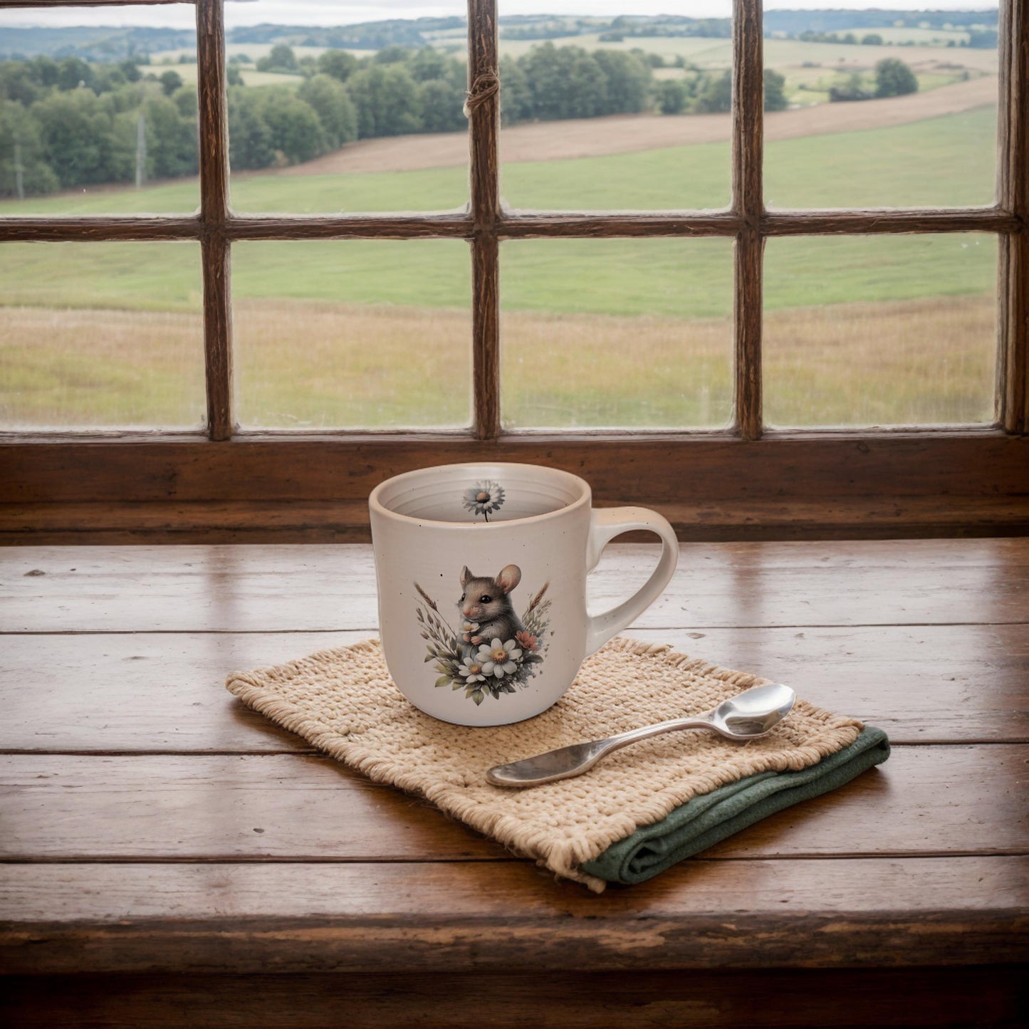 Mouse with Flowers Stoneware Mug