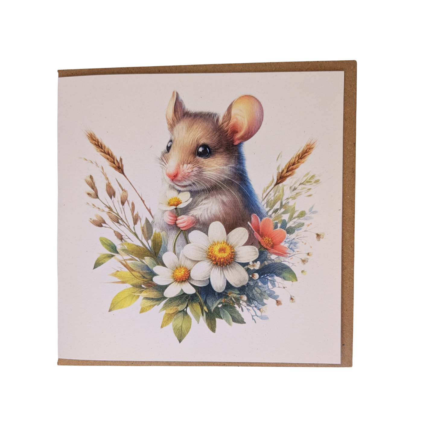 Mouse with Flowers Greeting Card
