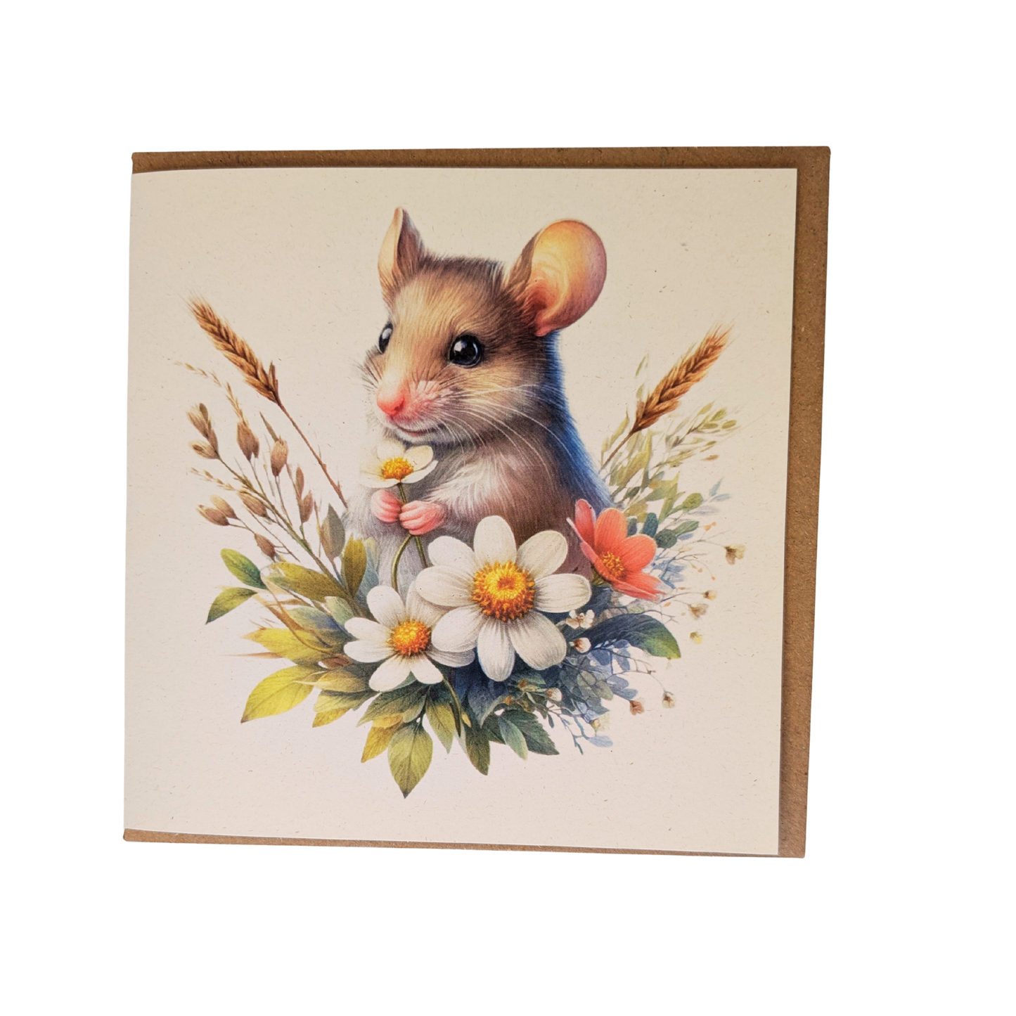 Mouse with Flowers Greeting Card