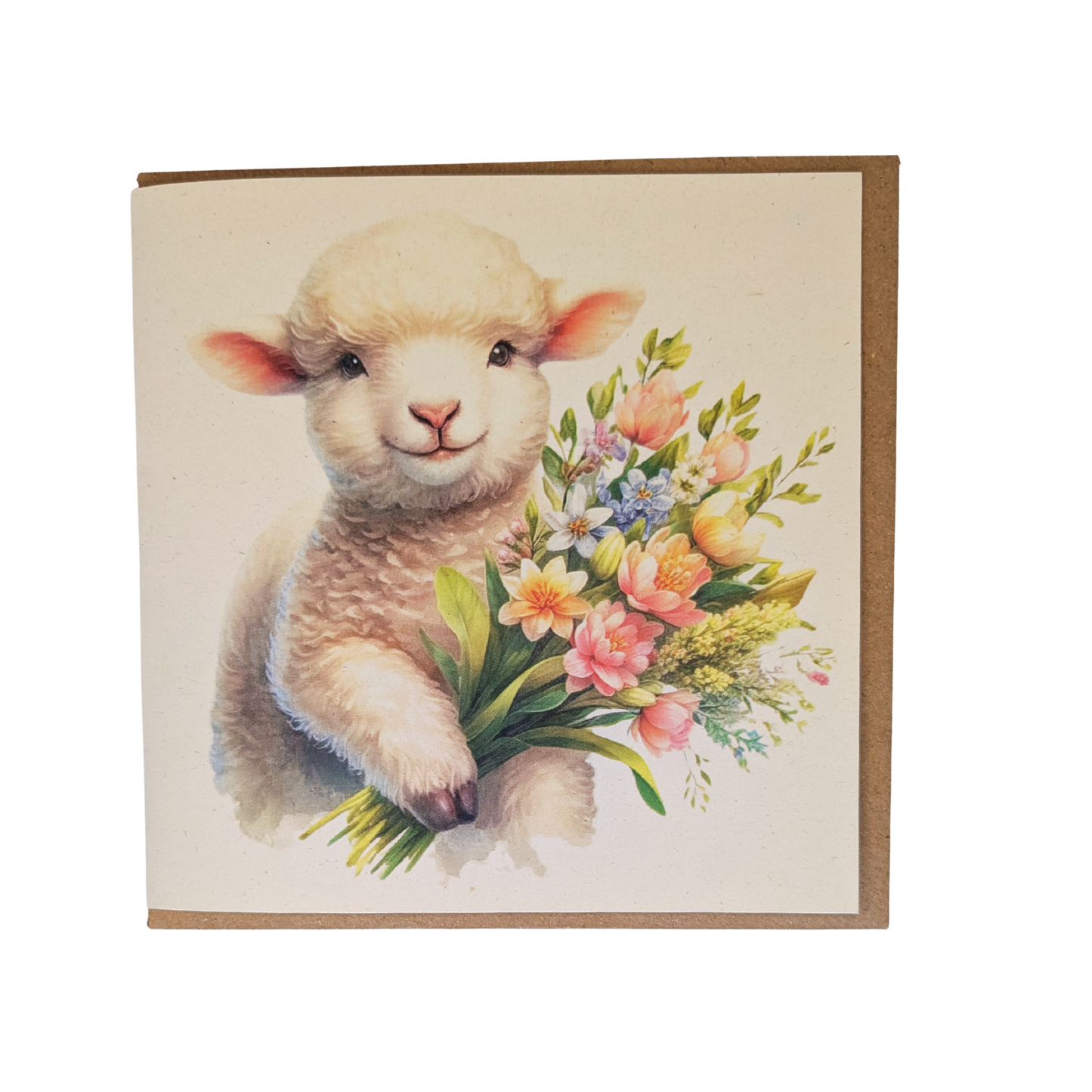 Lamb with Flowers Greeting Card