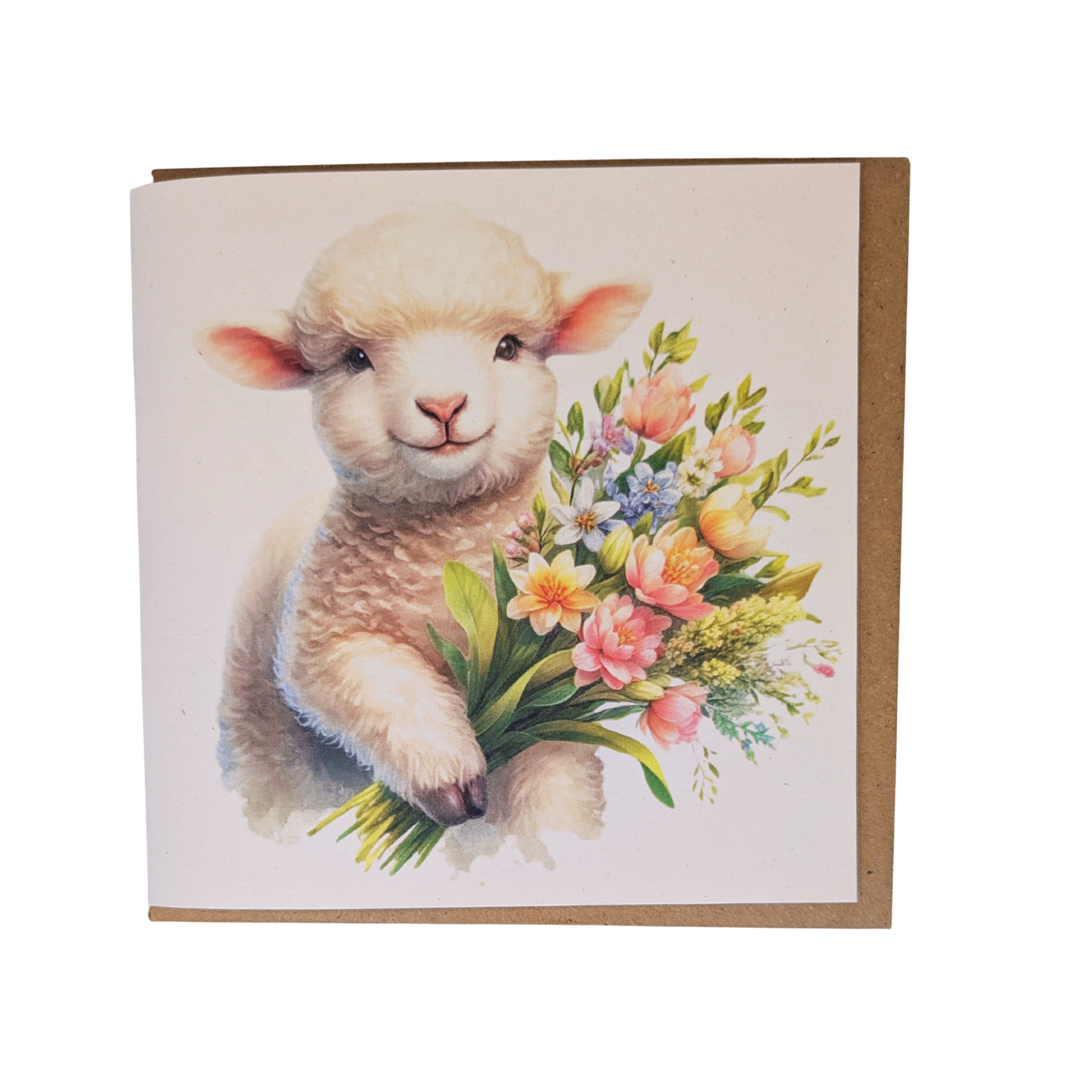 Lamb with Flowers Greeting Card