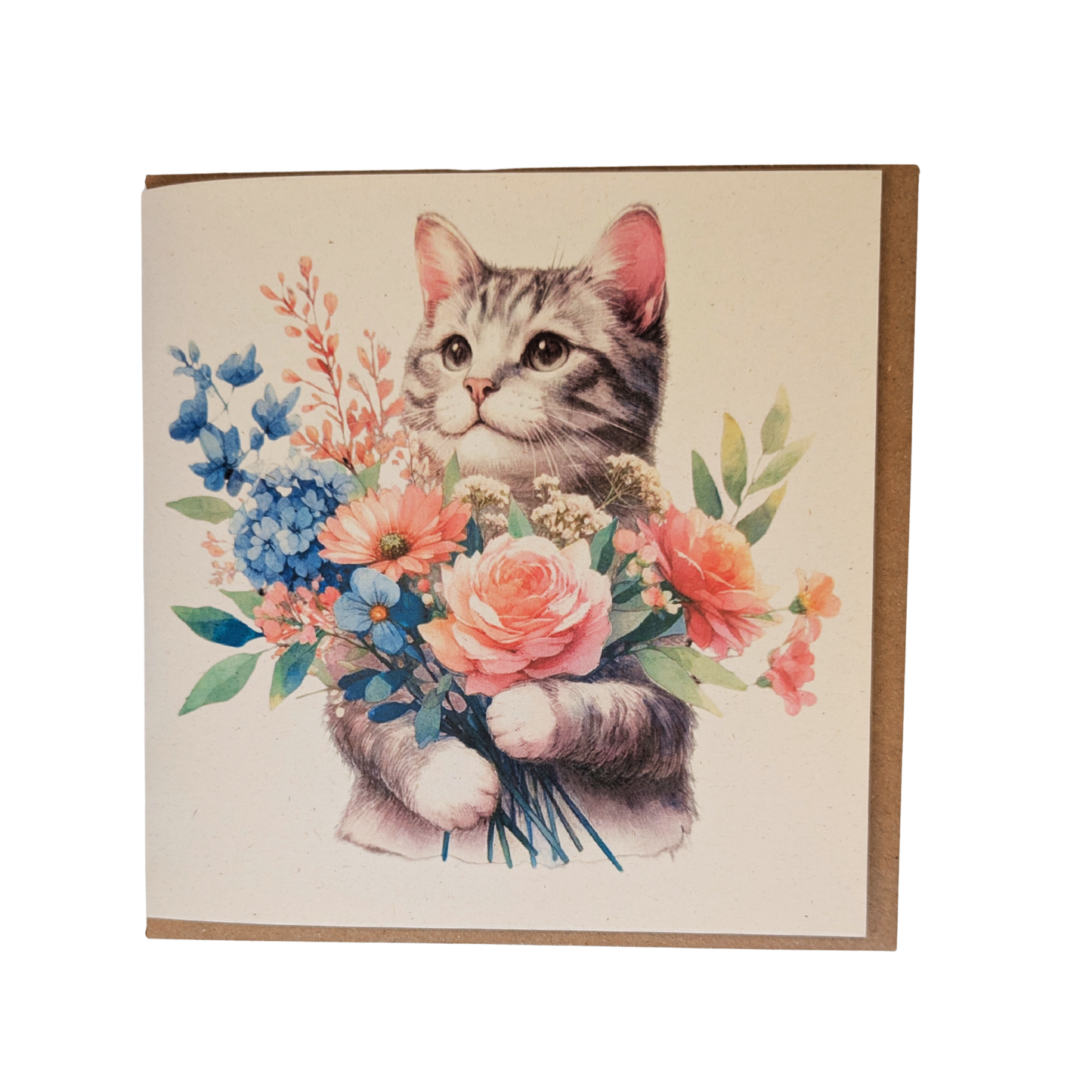 Cat with Flowers Greeting Card