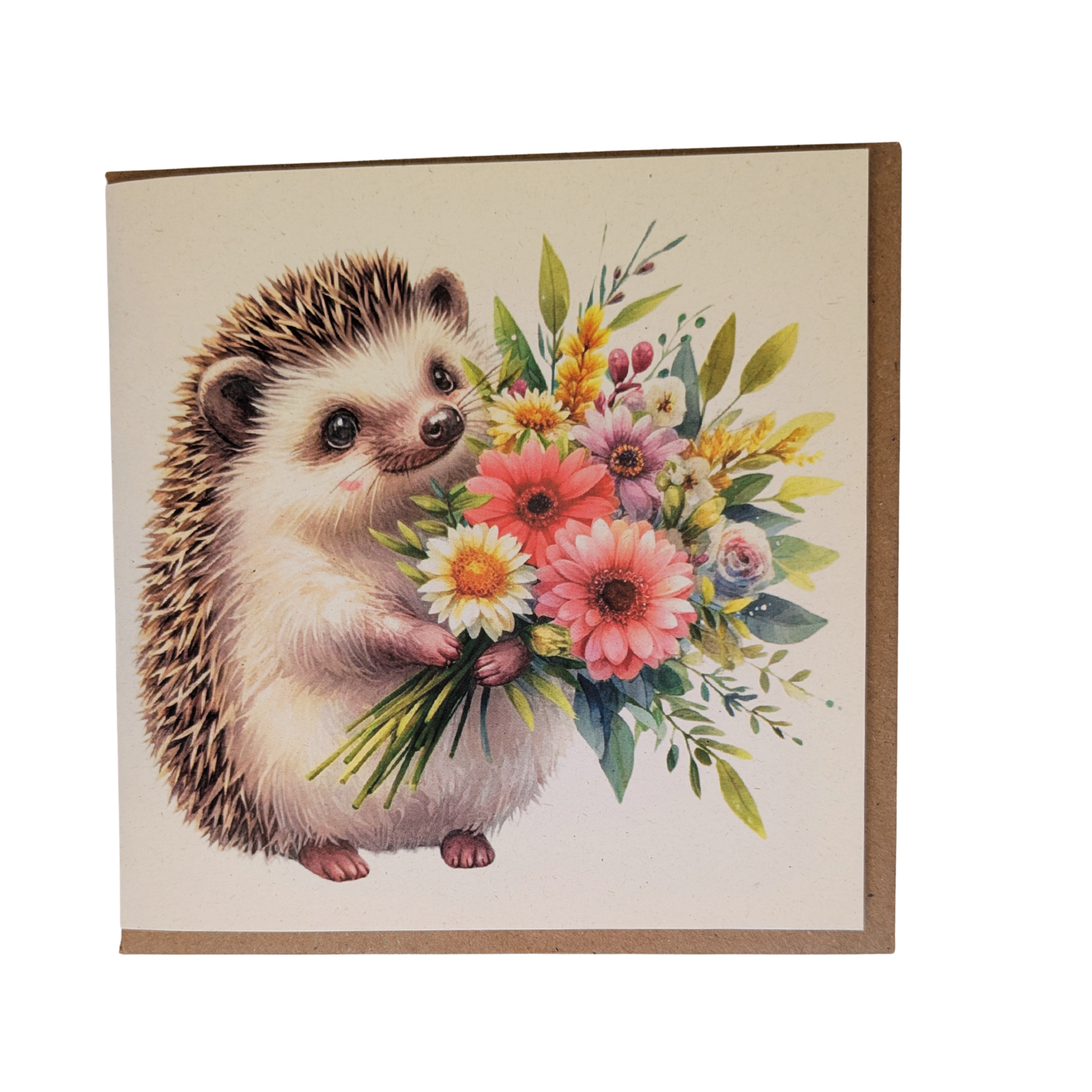 Hedgehog with Flowers Greeting Card