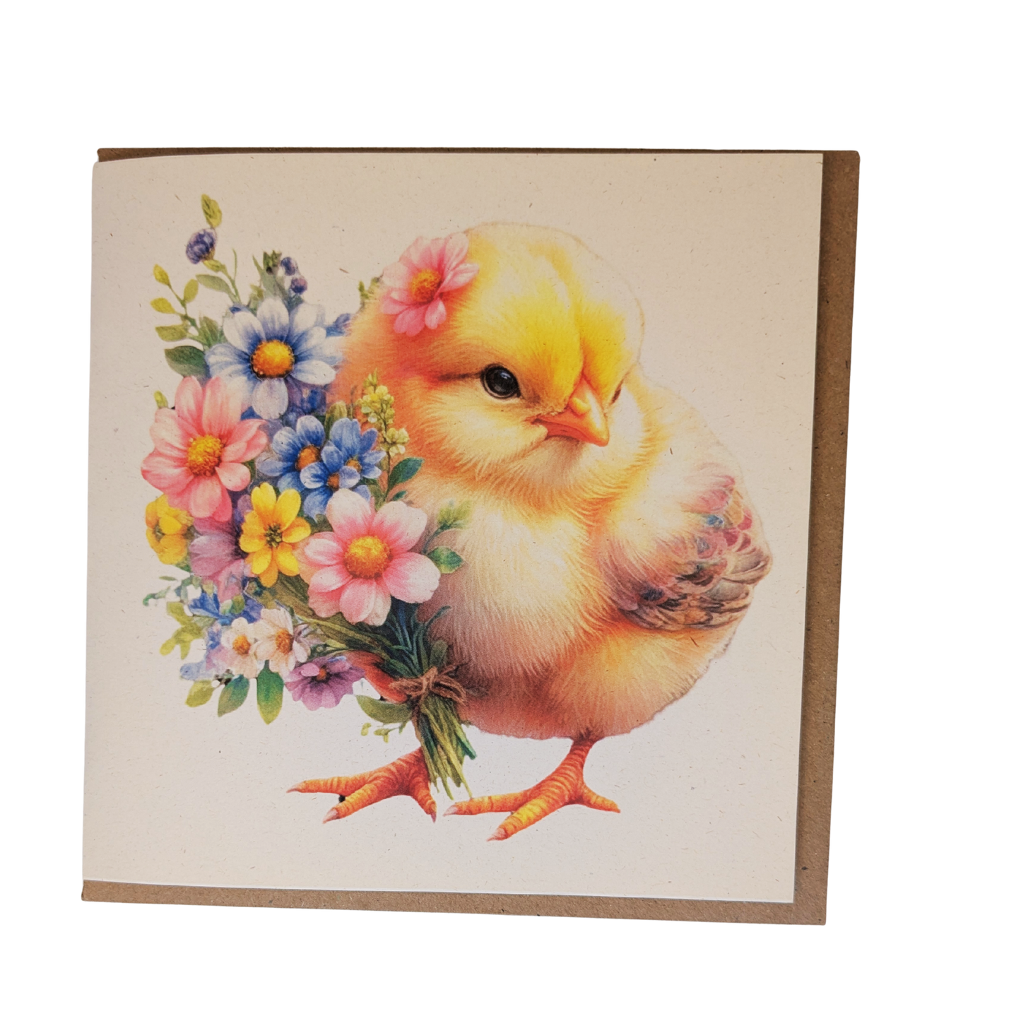 Chick with Flowers Greeting Card