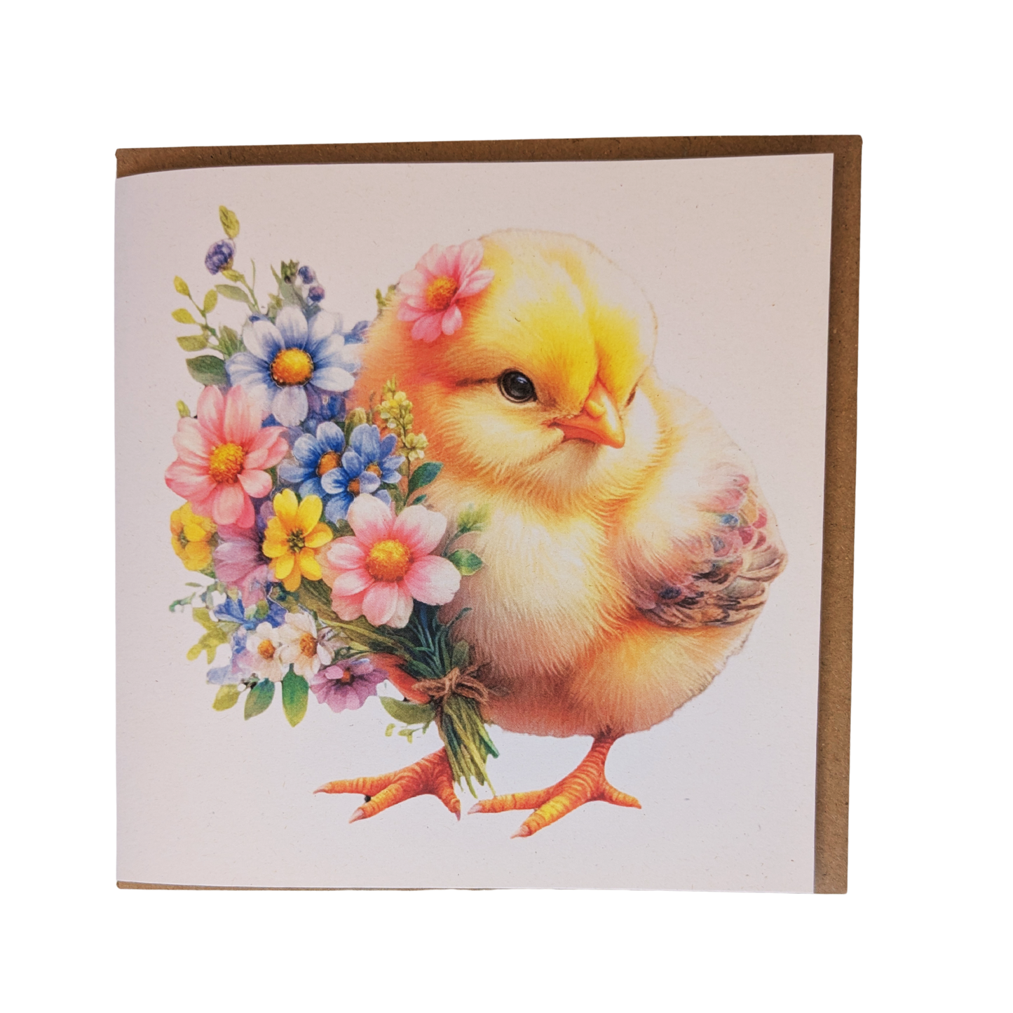 Chick with Flowers Greeting Card