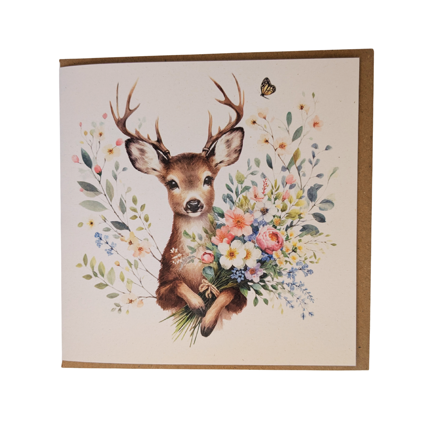 Deer with Flowers Greeting Card
