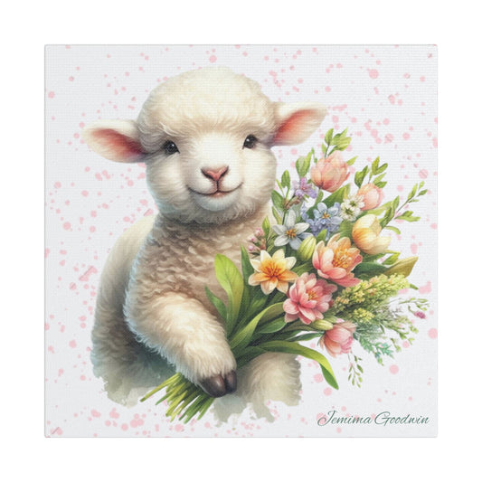 Lamb with Flowers Canvas