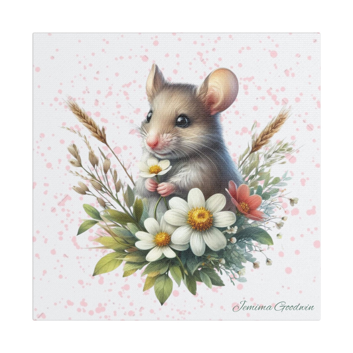 Mouse with Flowers Canvas