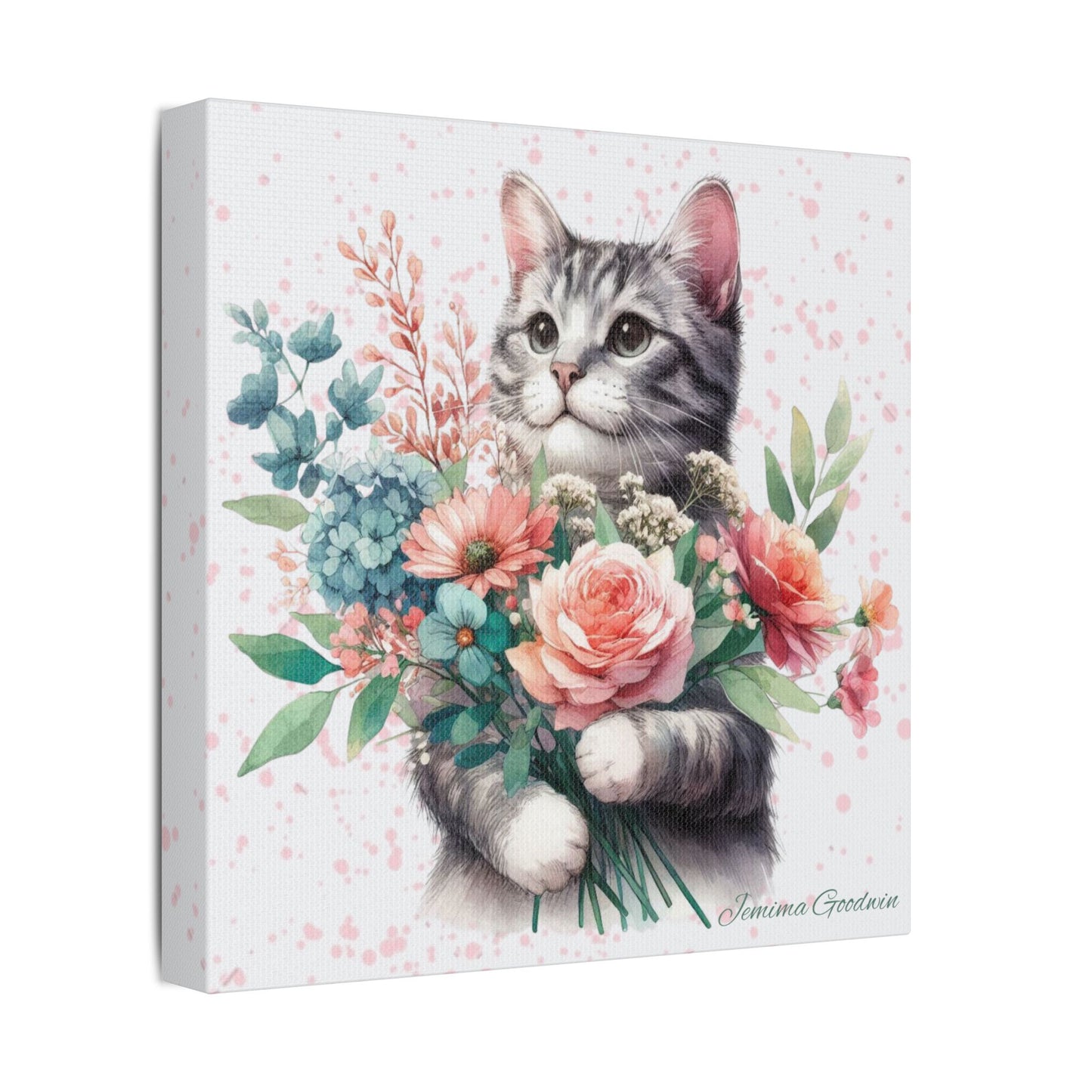 Cat with Flowers Canvas