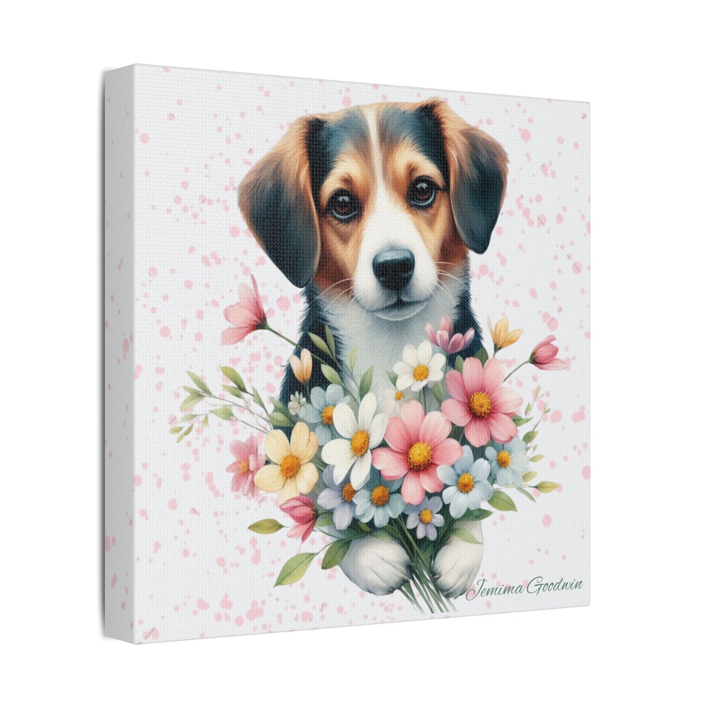 Dog with Flowers Canvas