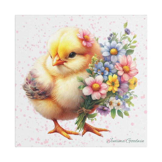 Chick with Flowers Canvas