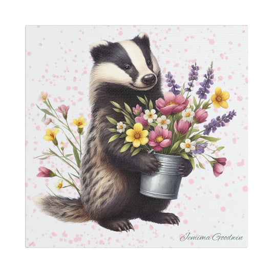 Badger with Flowers Canvas