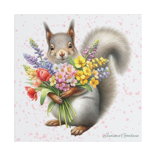Squirrel with Flowers Canvas