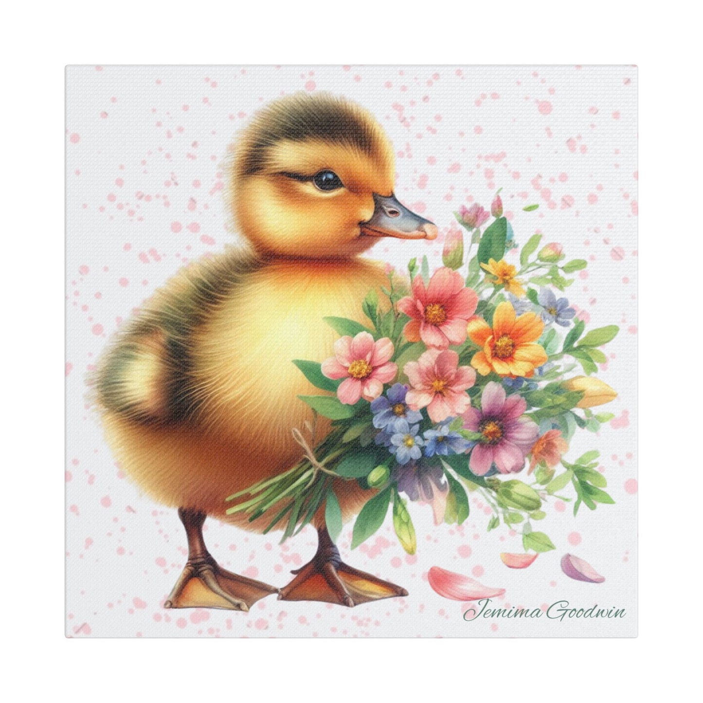 Duckling with Flowers Canvas