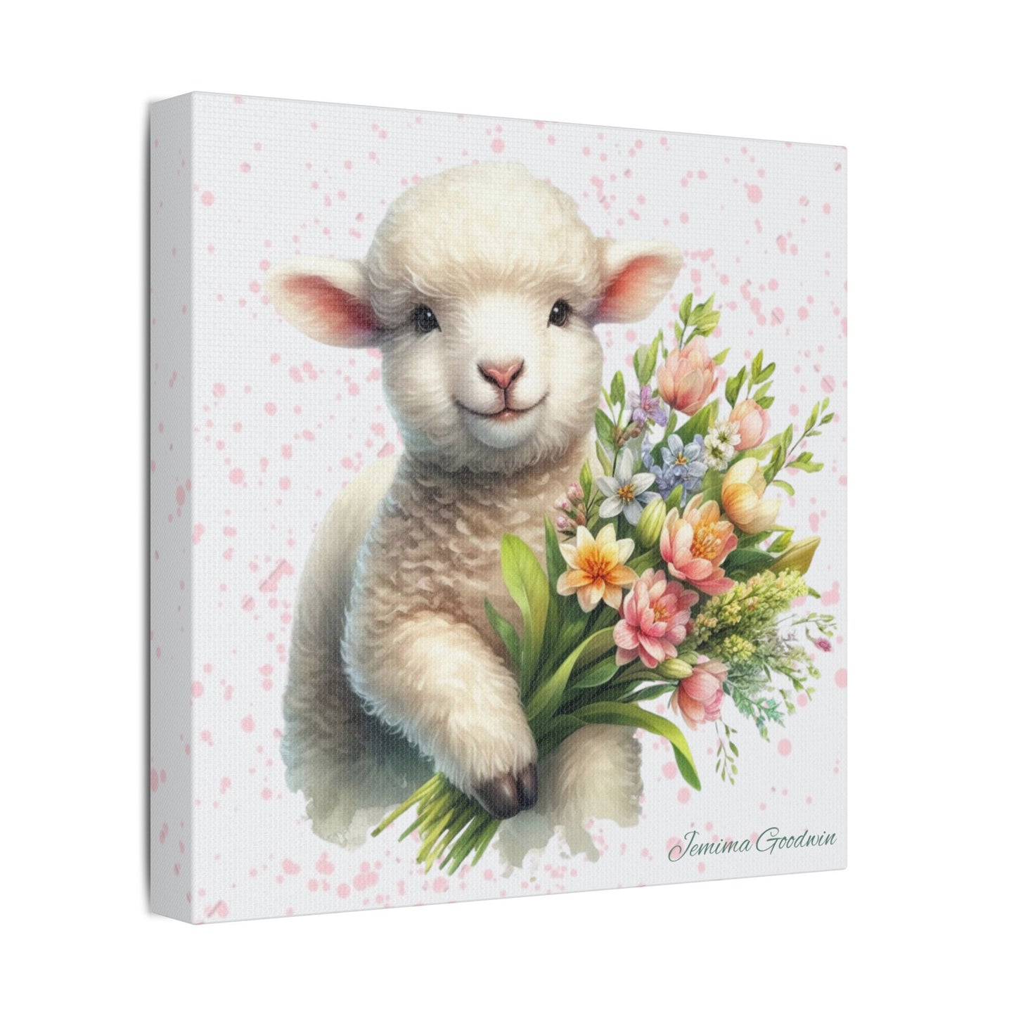 Lamb with Flowers Canvas