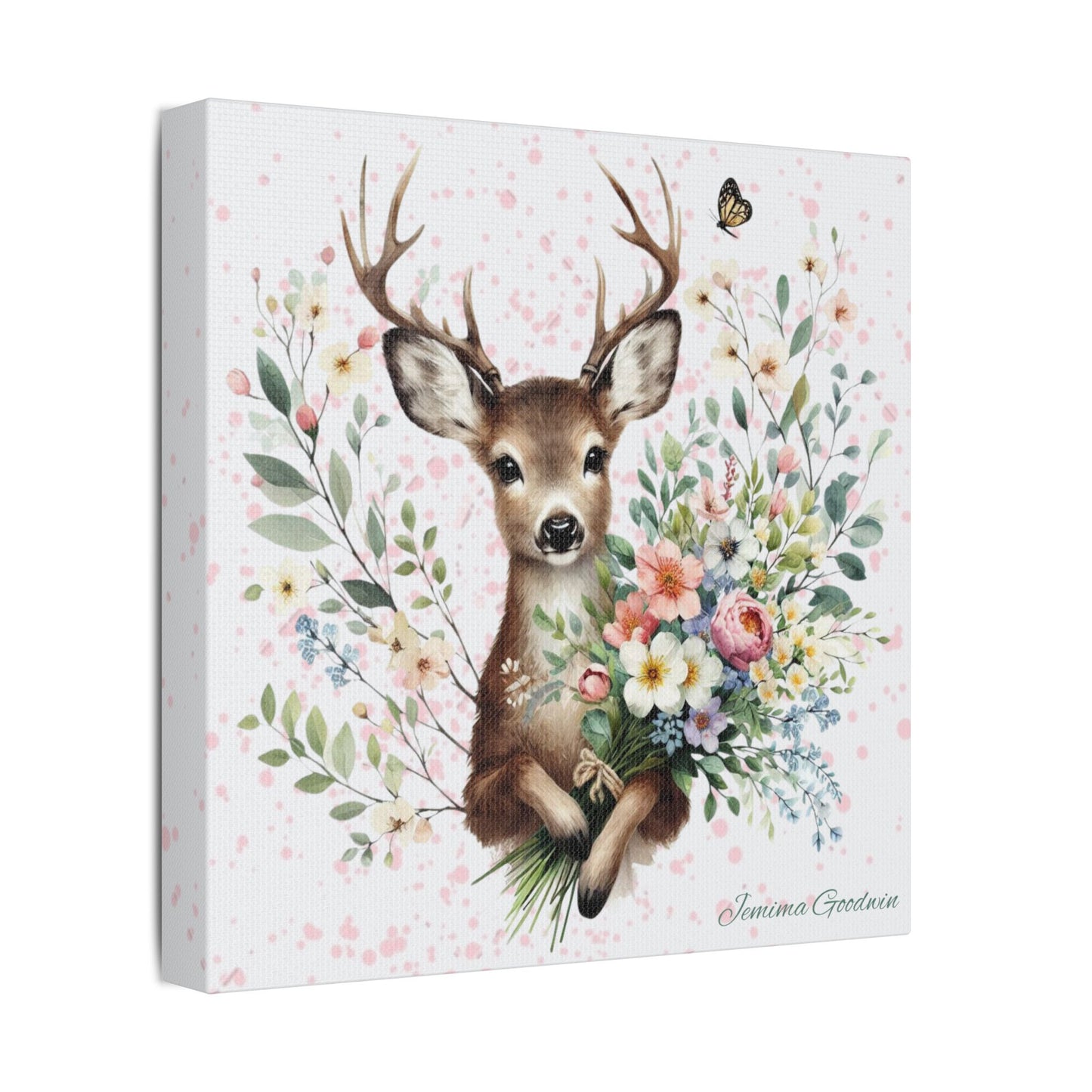 Deer with Flowers Canvas