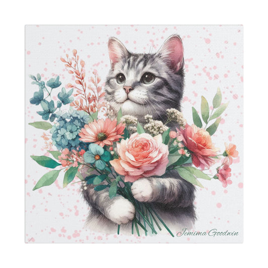 Cat with Flowers Canvas