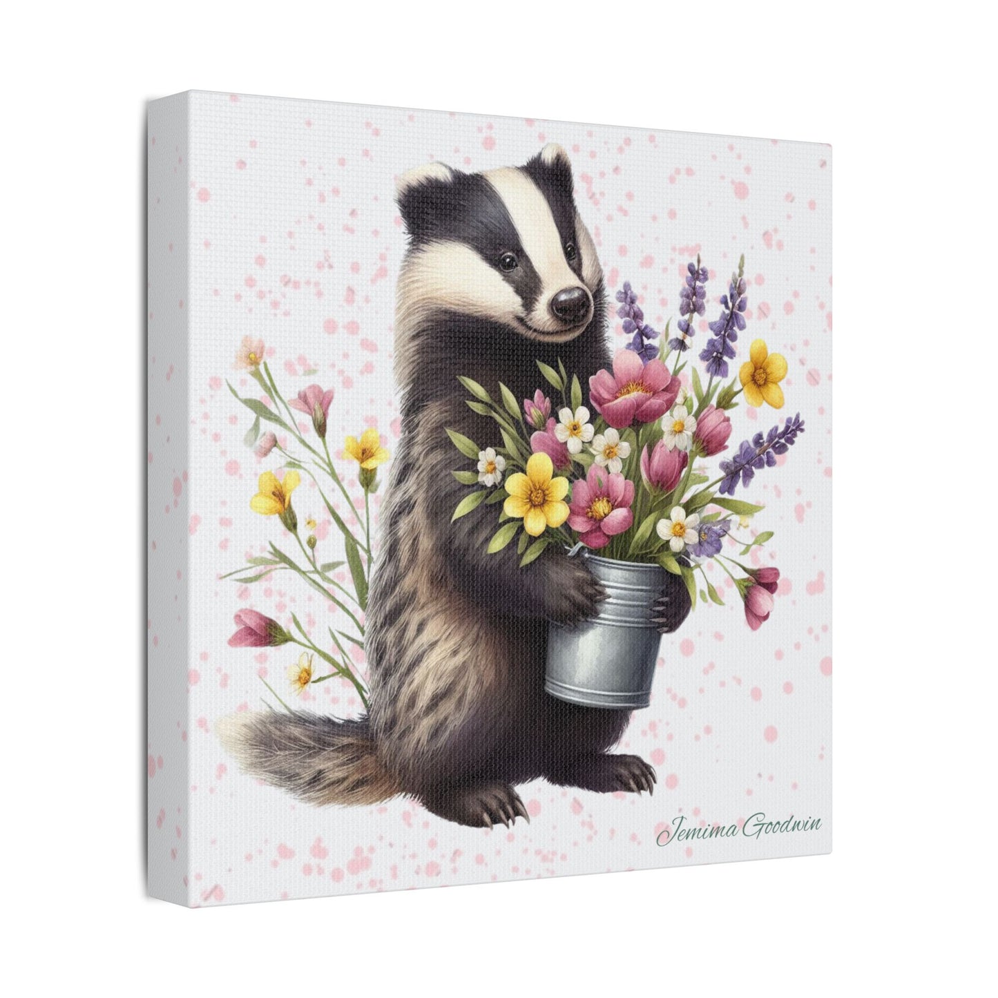 Badger with Flowers Canvas