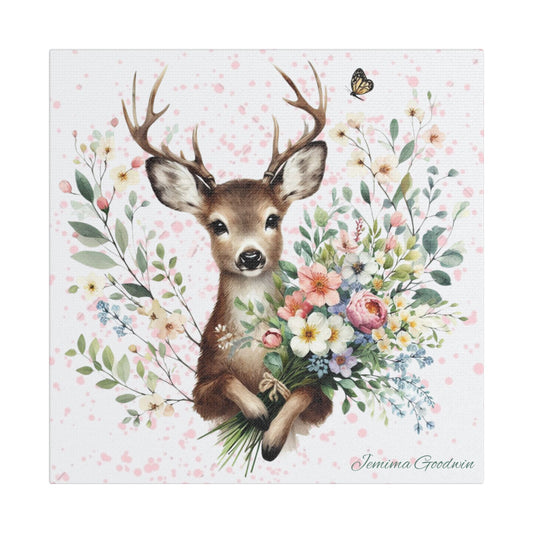 Deer with Flowers Canvas