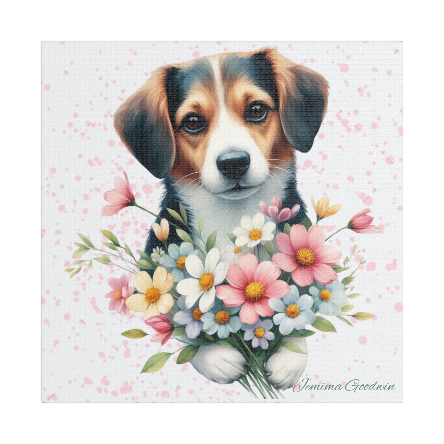 Dog with Flowers Canvas