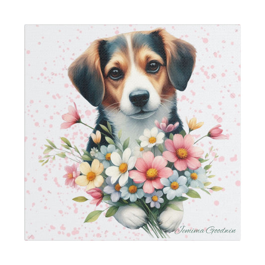Dog with Flowers Canvas