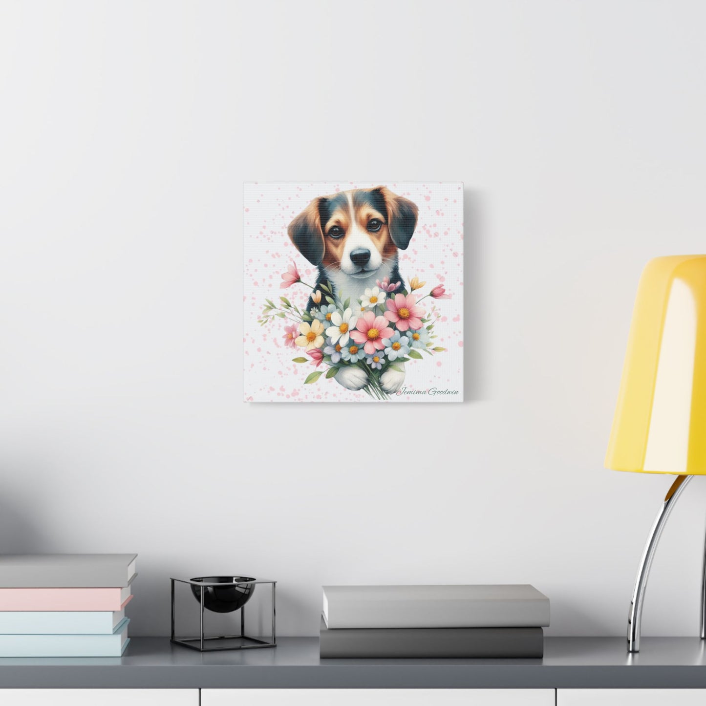 Dog with Flowers Canvas