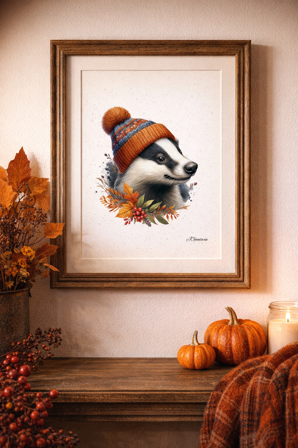 "Badger In A Hat" Print
