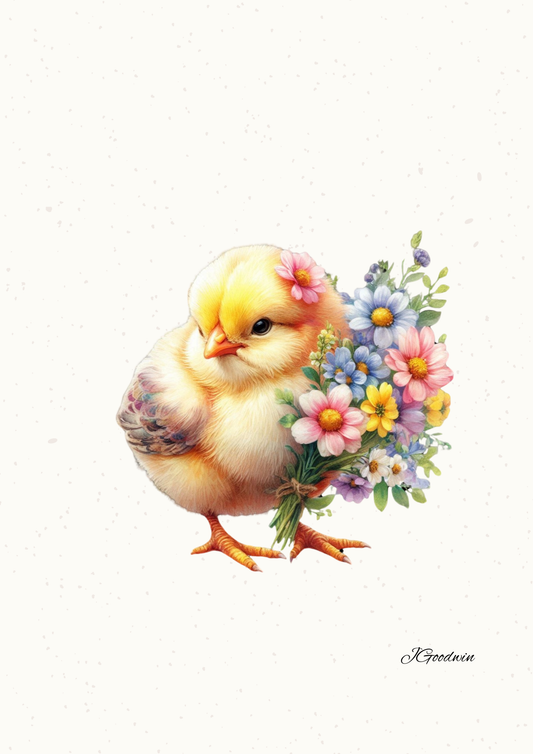 Chick with Flowers Print