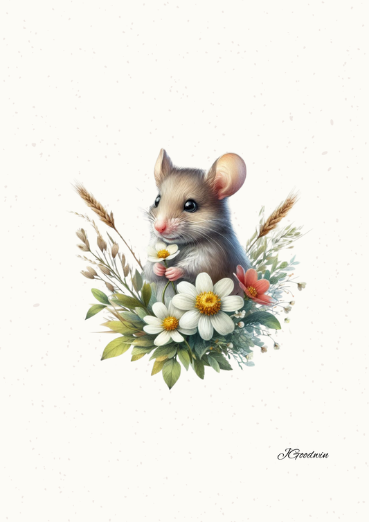 Mouse with Flowers Print