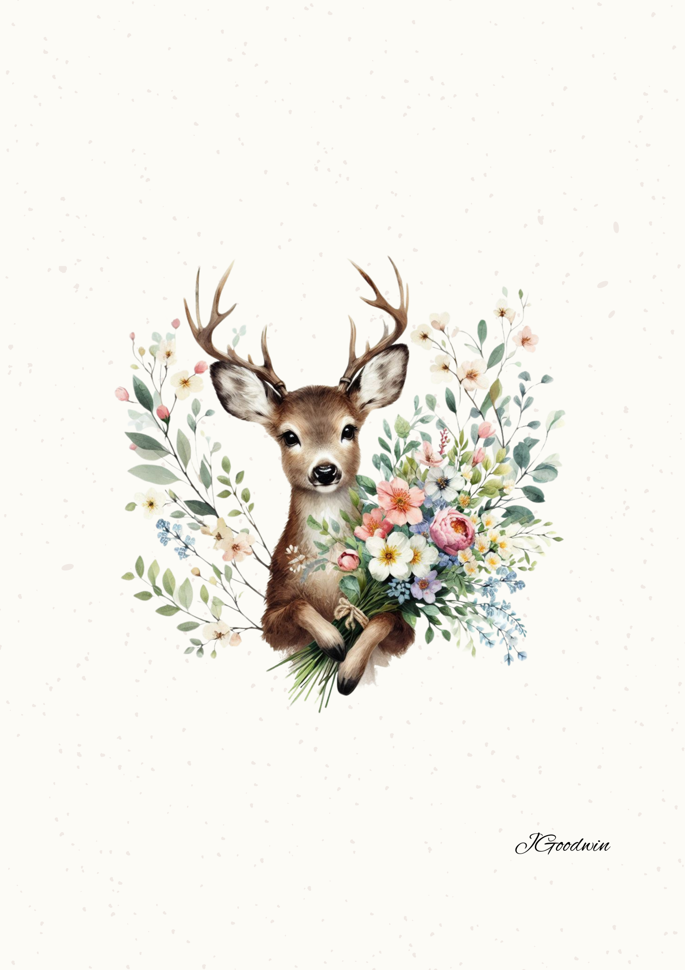 Deer with Flowers Print