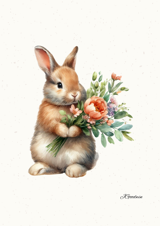 Bunny with Flowers Print