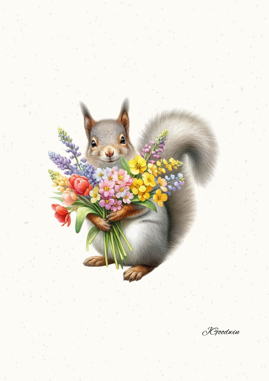 Squirrel with Flowers Print