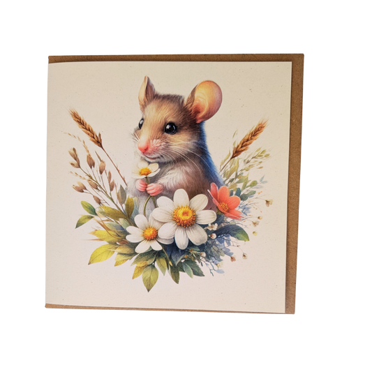 Mouse with Flowers Greeting Card