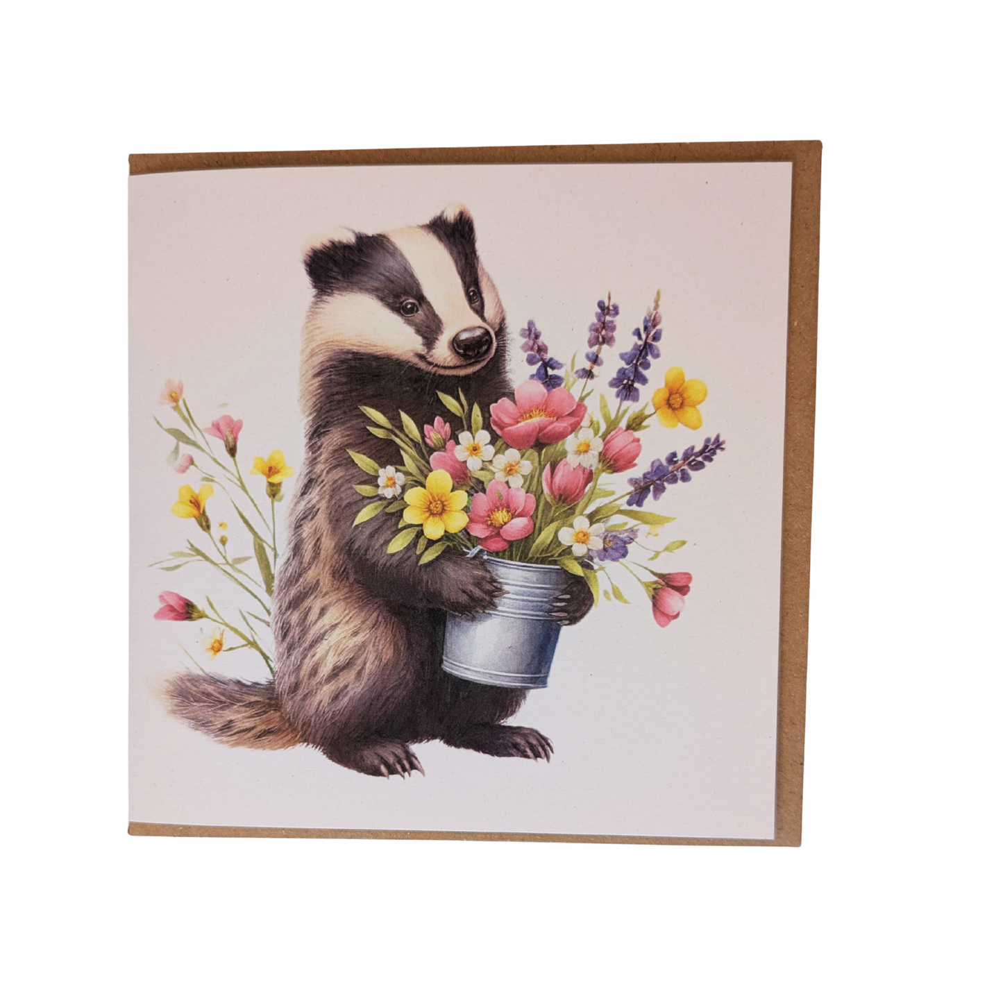 Badger with Flowers Greeting Card