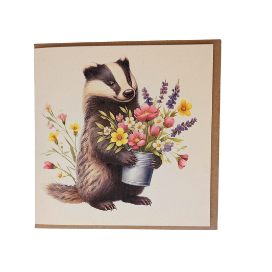 Badger with Flowers Greeting Card