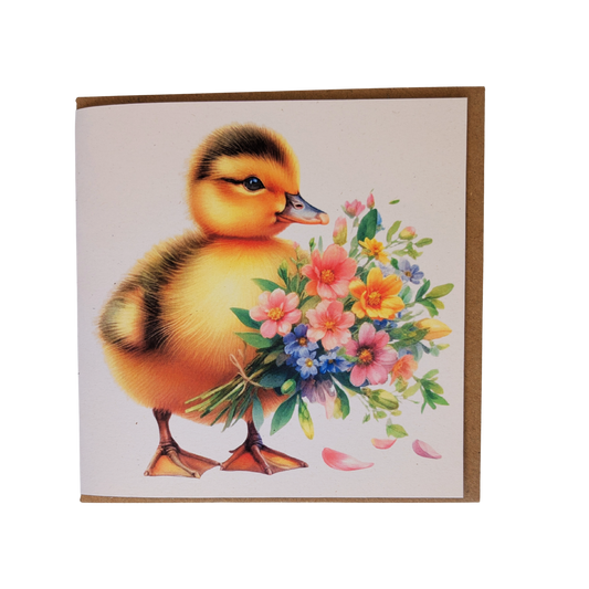Duckling with Flowers Greeting Card