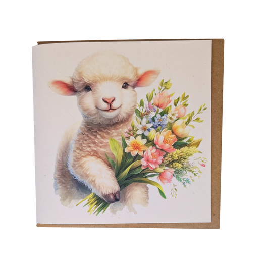 Lamb with Flowers Greeting Card