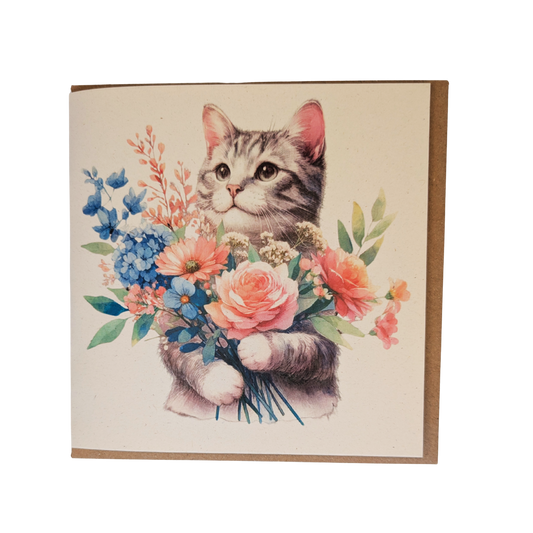 Cat with Flowers Greeting Card