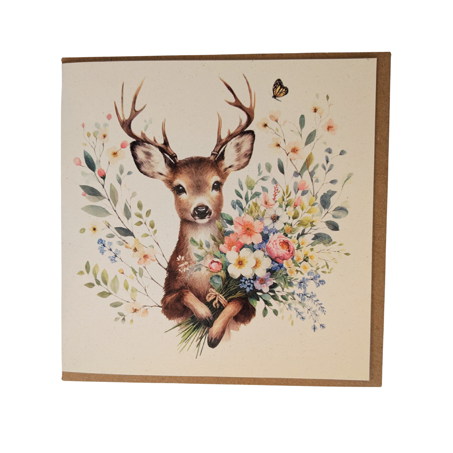 Deer with Flowers Greeting Card