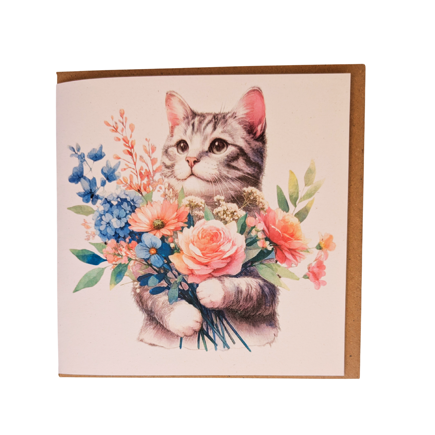 Cat with Flowers Greeting Card