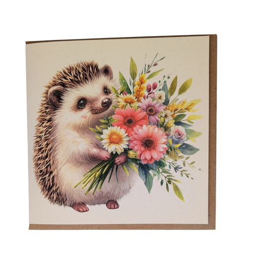 Hedgehog with Flowers Greeting Card