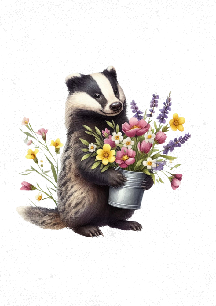 Badger with Flowers Print