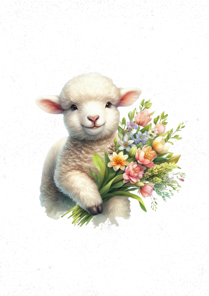 Lamb with Flowers Print