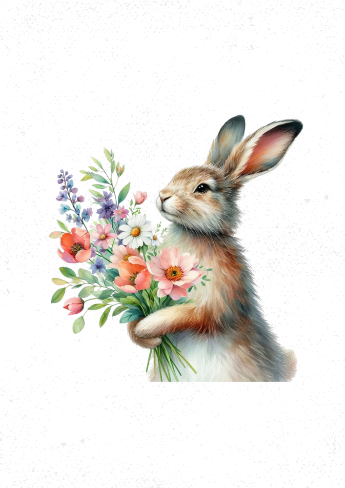 Hare with Flowers Print