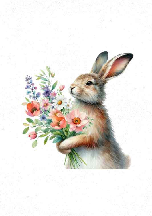 Hare with Flowers Print