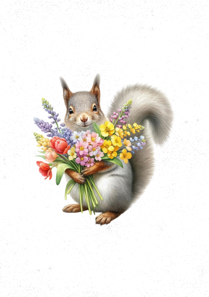 Squirrel with Flowers Print