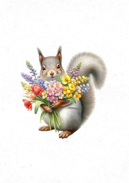Squirrel with Flowers Print