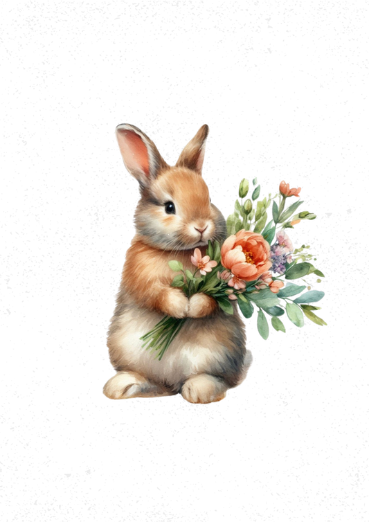 Bunny with Flowers Print